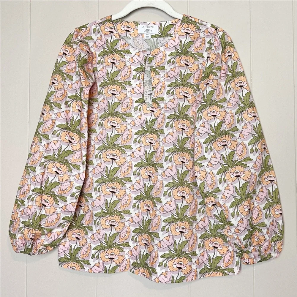 J. Crew Liberty Keyhole Popover Blouse XS Butterfield Poppy floral blouse cotton